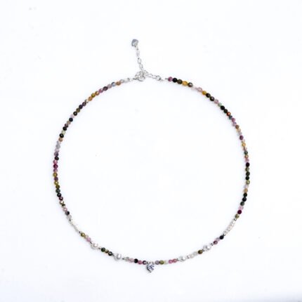 Colorful tourmaline beaded necklace natural freshwater pearl collarbone necklace