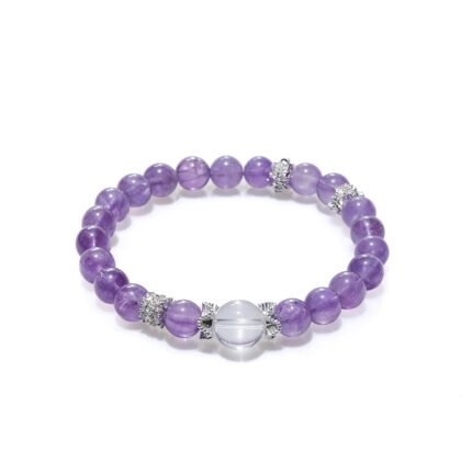 Natural Amethyst & White Quartz Beaded Bracelet