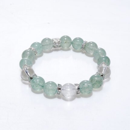 Natural green strawberry quartz &White Quartz Crystal Beaded Bracelet