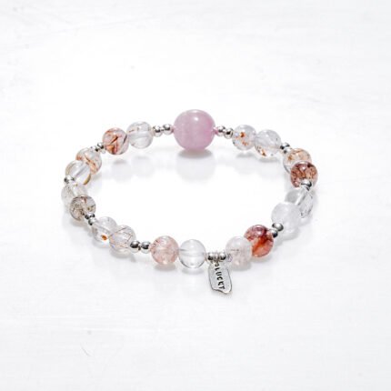 Natural hematoid quartz &  spodumene Beaded Bracelet